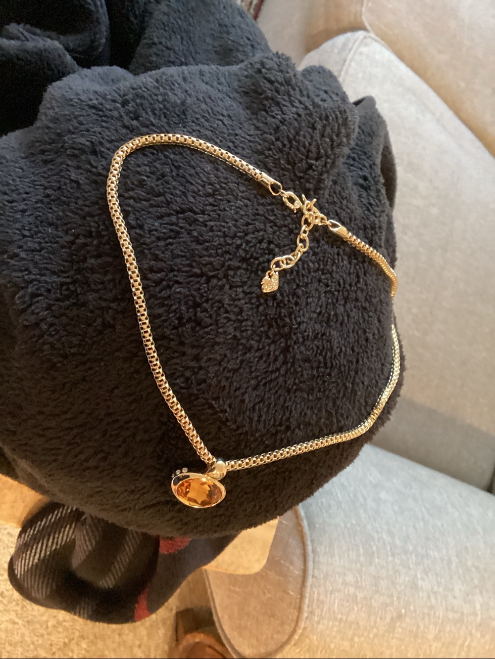 Swarovski Gold-Tone Necklace with Oval Amber Crystal Pendant